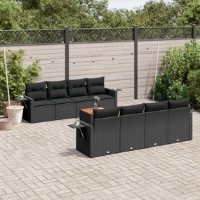 3224480 vidaXL Set mobilier de grădină cu perne, 9 piese, negru, poliratan