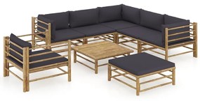 3058218 vidaXL Set mobilier de grădină cu perne gri închis, 8 piese, bambus