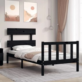 3193240 vidaXL Cadru de pat cu tăblie single, negru, lemn masiv