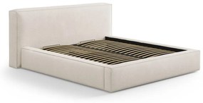 Pat matrimonial crem tapițat cu spațiu de depozitare cu somieră 200x200 cm Simon Olivia – Micadoni