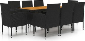 vidaXL Set mobilier de exterior, 9 piese, negru, poliratan