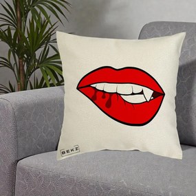 Perna Decorativa Vampire Lips Halloween, 40x40 cm, Ecru, Husa Detasabila, Perna Inclusa, BEKZ®