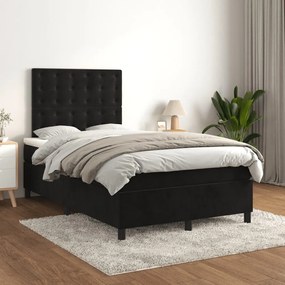 3143255 vidaXL Pat box spring cu saltea, negru, 120x200 cm, catifea