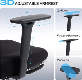 HOMCOM Scaun de birou ergonomic, cu suport lombar dinamic și suport pentru picioare, 73x75x120-128 cm, negru | Aosom Romania