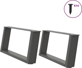 vidaXL Picioare pentru măsuță de cafea în formă de U, 2 buc., antracit, 60x(30-31) cm, oțel