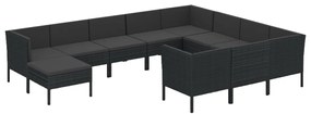 Set mobilier de grădină cu perne, 11 piese, negru, poliratan