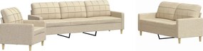 vidaXL Set de canapele, 3 piese, crem, material