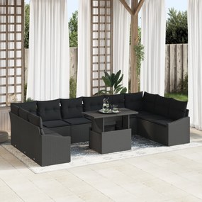 vidaXL Set de canapea pentru grădină cu 11 piese și perne, negru, din rattan sintetic