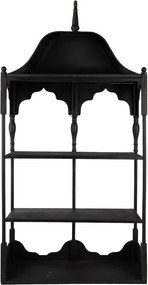 Etajeră de perete vintage din metal, negru, cu 2 rafturi și arcade în festoane, 109 x 55 x 19 cm, „Bica”