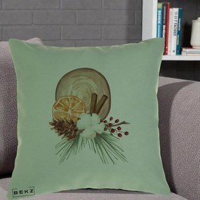 Perna Decorativa Aranjament de Craciun Nordic, 40x40 cm, Verde, Husa Detasabila, Perna Inclusa, BEKZ®