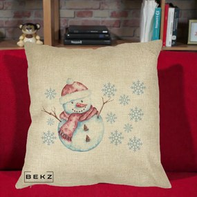 Perna Decorativa Om de Zapada Rosu cu Fulgi, 40x40 cm, Crem, Husa Detasabila, Perna Inclusa, BEKZ®