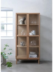 Vitrină în culoare naturală din lemn masiv de stejar 190x90 cm Elba – Unique Furniture