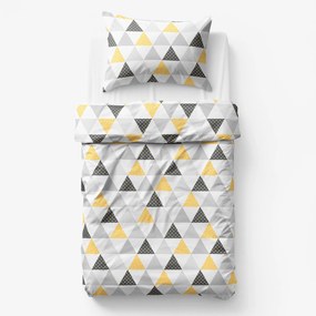 Goldea lenjerie de pat 100% bumbac - triunghiuri portocalii gri 140 x 200 și 50 x 70 cm