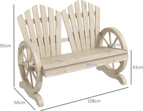 Outsunny Bancă de Grădină pentru 2 Persoane cu Mânere în Formă de Roată, Bancă de Exterior din Lemn de Brad, pentru Terasă și Curte, 108x66x95 cm, Finisaj Lemn Natural | Aosom Romania