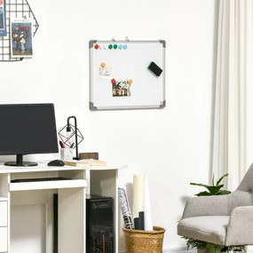 HOMCOM Tablă Magnetică de Perete cu Margini Rotunjite cu Radieră, Markere și Magneți, 60x1.8x45 cm, Albă | Aosom Romania