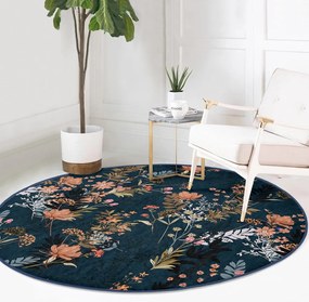 Covor rotund albastru închis lavabil adecvat și pentru aspiratoare robot ø 120 cm Comfort – Mila Home