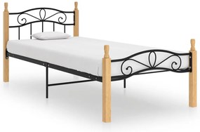 vidaXL Cadru de pat, negru, 100x200 cm, metal și lemn masiv stejar