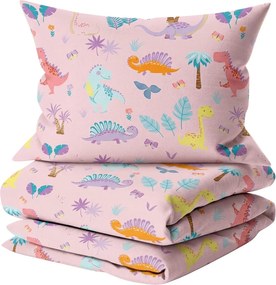 Set lenjerie de pat din microfibra pentru copii DINO ISLAND colorat + husa de perna 50 x 70 cm GRATUIT