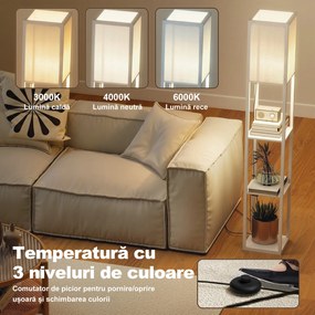 HOMCOM Lampă de Podea LED cu Rafturi, Lampă Modernă cu Comutator cu Pedală și Porturi USB, Temperatură de Culoare Reglabilă pentru Living și Dormitor, Alb | Aosom Romania