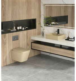 Set vas WC suspendat Inter Ceramic Rimless bej mat cu capac softclose