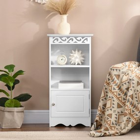 Dulapior pentru Baie din Lemn, Decor Floral Sculptat, Mobilier pentru organizare baie Alb HOMCOM | Aosom RO