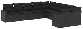 3219495 vidaXL Set canapele de grădină cu perne, 10 piese, negru, poliratan