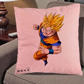 Perna Personalizata Dragon Ball Goku Super Saiyan 2 Lupta, 40x40 cm, Roz, Husa Detasabila, Perna Inclusa, BEKZ®
