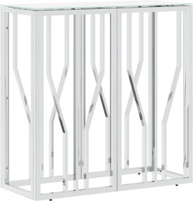 vidaXL Masă consolă, argintiu, 70x30x70 cm, oțel inoxidabil și sticlă