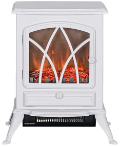 HOMCOM Șemineu electric pe picior 1000/2000 W, șemineu decorativ fals cu efect de flacără LED, alb | Aosom Romania