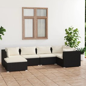 3101807 vidaXL Set mobilier de grădină cu perne, 6 piese, negru, poliratan