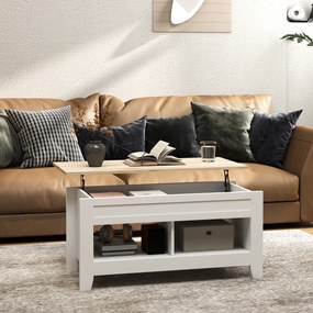 HOMCOM Masă de cafea cu blat rabatabil, masă de living cu rafturi și compartiment ascuns,105 x 50 x 49-62,5 cm alb | Aosom Romania