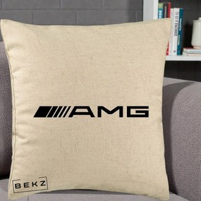 Perna Personalizata cu emblema Mercedes-AMG, 40x40 cm, Bej, Husa Detasabila, Perna Inclusa, BEKZ®