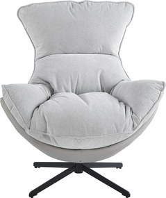 Fotoliu Lounge Rotativ 360° cu Pernă Extra Confort, Tapiterie Linen + PU, Bază Metalică Neagră, Design Modern, Gri