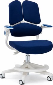 ErgoMotion Junior – Scaun Ergonomic pentru copii, Reglaje Multiple, Ajustare Personalizată, Adaptabil pe măsura creșterii, Suport Lombar 3 Zone, Roți Blocabile, Bleumarin