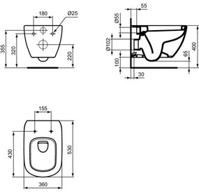 Vas wc suspendat Ideal Standard Tesi alb lucios cu capac soft close inclus