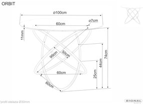 Masa Orbit transparent/negru ø100 cm