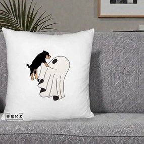Perna Decorativa Caine Rottweiler Fantoma Halloween, 40x40 cm, Alb Pufos, Husa Detasabila, Perna Inclusa, BEKZ®