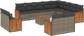 vidaXL Set mobilier de grădină cu perne, 13 piese, gri, poliratan