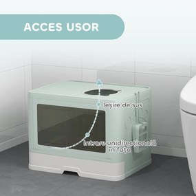 PawHut Litieră de nisip pentru pisici cu Capac, Intrare Dublă, Sertar, Lopățică, Verde | Aosom Romania