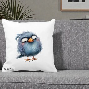 Perna Decorativa Pui Pufos Albastru Adormit, 40x40 cm, Alba Mata, Husa Detasabila, Perna Inclusa, BEKZ®
