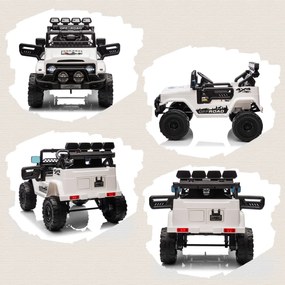 AIYAPLAY Off-road pentru Copii cu Faruri, Claxon, Centură și Telecomandă, în PP și Metal, 99x66x68.5 cm, Alb | Aosom Romania