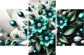 Tablou - Flori turcoaz 3D (90x60 cm)