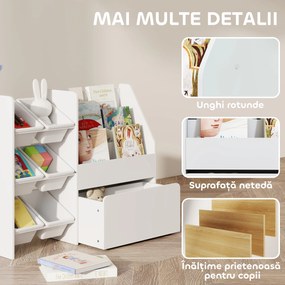 AIYAPLAY Raft pentru jucării cu 6 coșuri, 3 rafturi, din lemn, plastic și oțel, 100x30x80 cm, alb | Aosom Romania