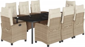 vidaXL Set de masă pentru grădină, 9 piese, cu perne, bej, poliratan