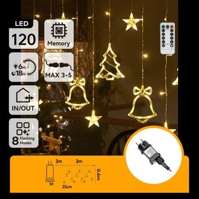 Aigostar - LED șir luminos de Crăciun pentru exterior 120xLED/6W/230V/8 funcții 3x0,6m IP44 alb cald+telecomandă