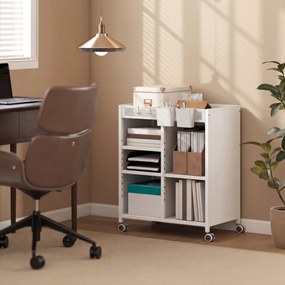 HOMCOM Raft pe roți, 4 niveluri, polițe reglabile &amp; coșuri suspendabile pentru birou de acasă și living, Alb | Aosom Romania