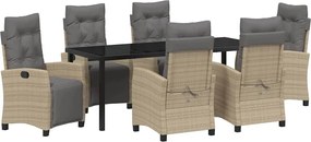 vidaXL Set de masă pentru grădină cu pernă 7 pcs Bej poliratan