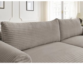 Colțar gri deschis/bej extensibil cu tapițerie din catifea reiată (cu colț pe partea dreaptă) Lucien – Bobochic Paris