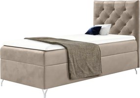 Pat cu boxspring, 90x200, ţesătură bej Velvet, pe dreapta, GULIETTE + cadou