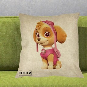 Perna Personalizata Skye PAW Patrol Roz, 40x40 cm, Crem, Husa Detasabila, Perna Inclusa, BEKZ®